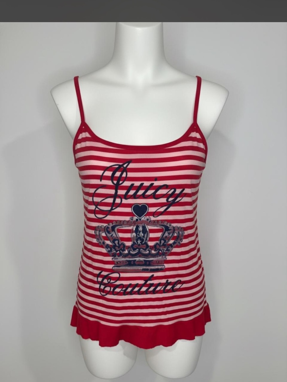 Juicy Couture Pink Red Striped Crown Cami Tank Top XL Y2K